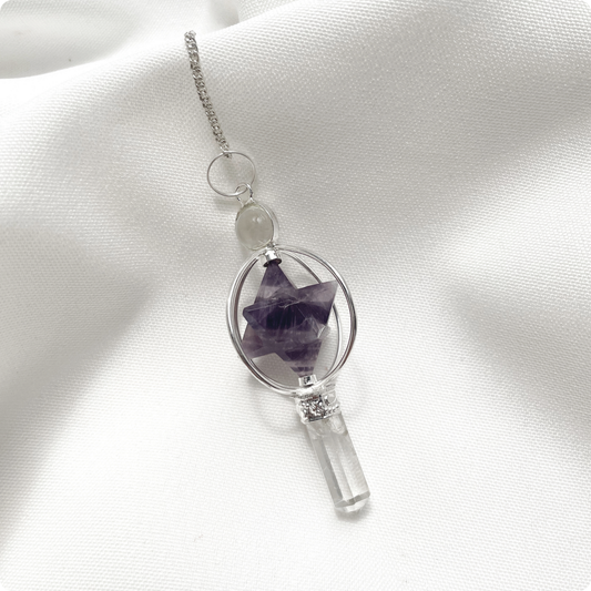 Pendule merkaba Améthyste et Cristal de roche
